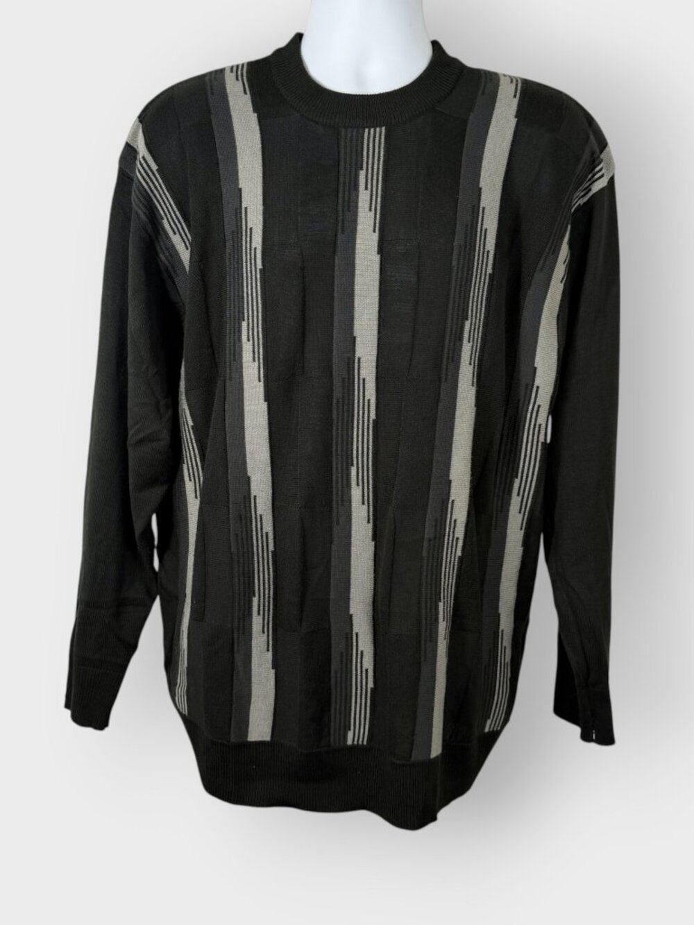 Vintage Mens 3D Knit Textured Sweater | XL | Gray Black | Coogi Style 90s Retro